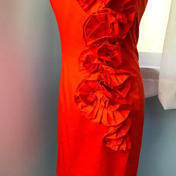NWT Seamline Cynthia Steffe Red Sleeveless Sheath Dress with Ruffle Size 0 - Picture 8 of 9
